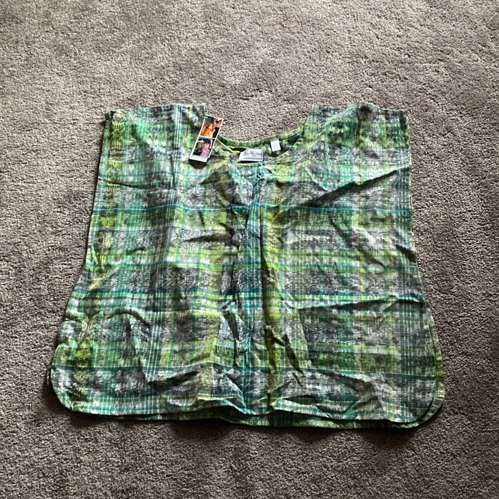 Precious Hands Green Plaid Handmade Top SIZE XL Guatemalan Woven Festival Boho